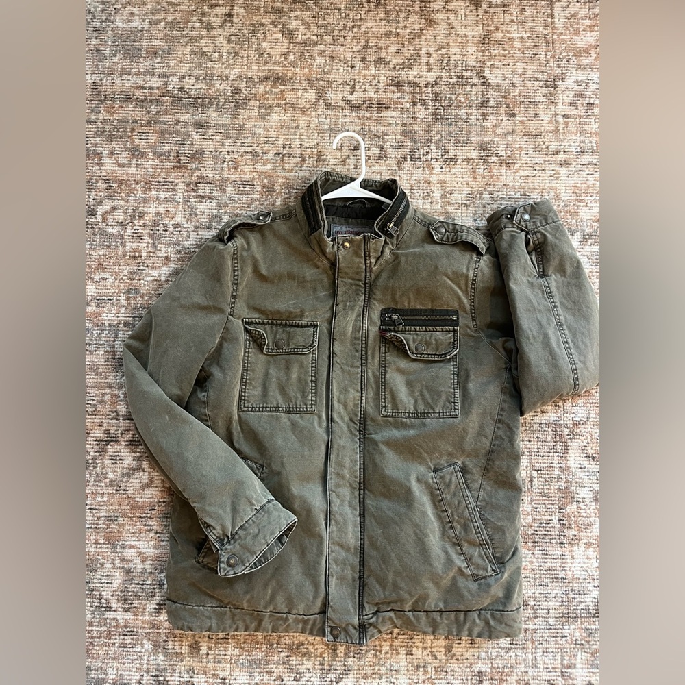 Levi's Men's Washed Cotton Military Field Jacket Dark Olive Military